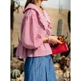 thumbnail image 6 of Women's Blouse Summer Sweet Shirt Plaid Print Lantern Peasant Tops Long Sleeve Doll Collar Tshirts Tie-Up Front Loose Peplum Tops for Casual, 6 of 7