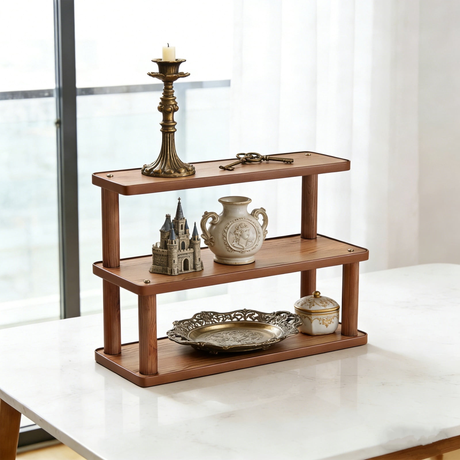 DefiDgd 3-Layer Wooden Style Desktop Organizer Shelf,Computer Desk Storage Shelf Multi Functional Desk Organizer for Home Office Dorm Room Accessories