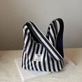 thumbnail image 3 of Bolso de lona informal a rayas para mujer, nuevo bolso de hombro de trabajo de gran capacidad 2024, bolso de mano ligero tipo cubo, 3 of 5