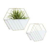 DecMode 10", 9"H Rectangle White Metal Indoor Outdoor Hanging Geometric Wall Planter (2 Count)