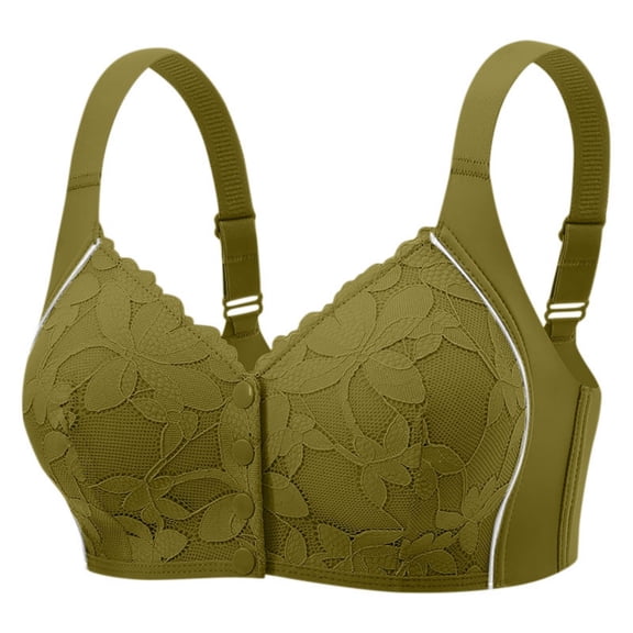 GUACER Womens Plus Size Bra Front Closure Elegant Lace Wirefree Bralette, Breathable Full Coverage Support Bra
