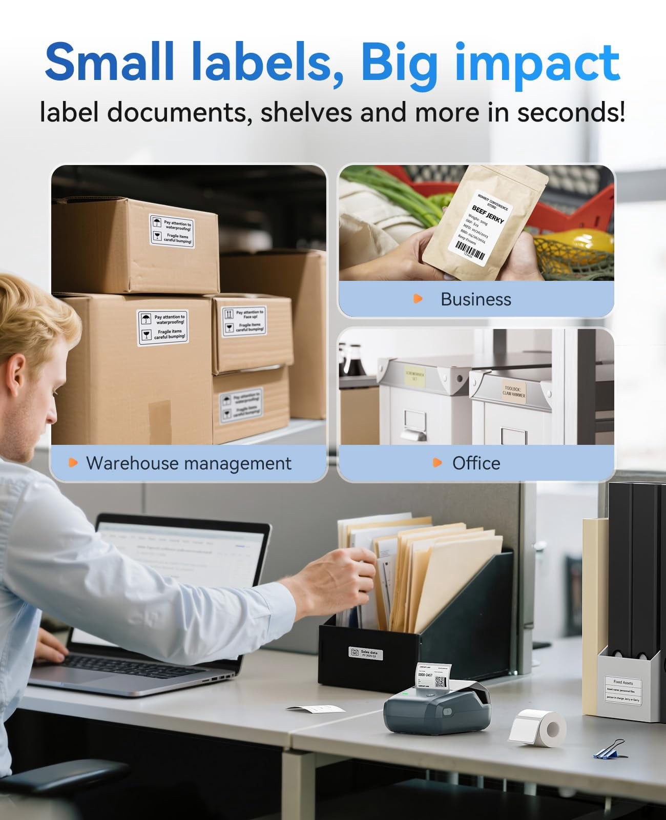 B1 Label Maker Machine  Thermal Printer Easy To Use For Office Home Business Came With 1 Roll White Label(blue)