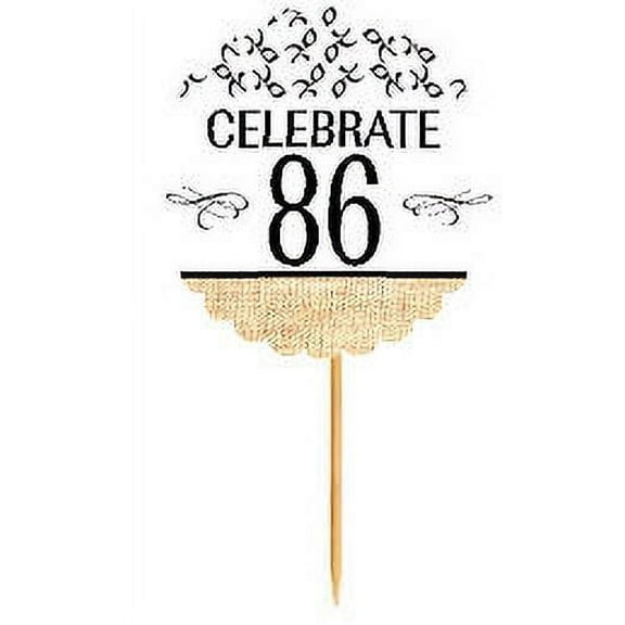 86th Birthday / Anniversary Novelty Burlap Cupcake Decoration Picks -12pack
