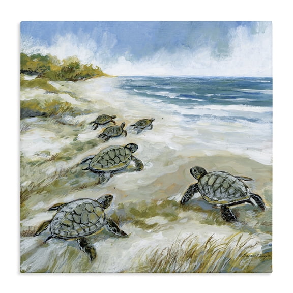 Stupell Industries Rustic Lodge Baby Sea Turtles on Beach Canvas Art, 17 x 17, by Susan Winget