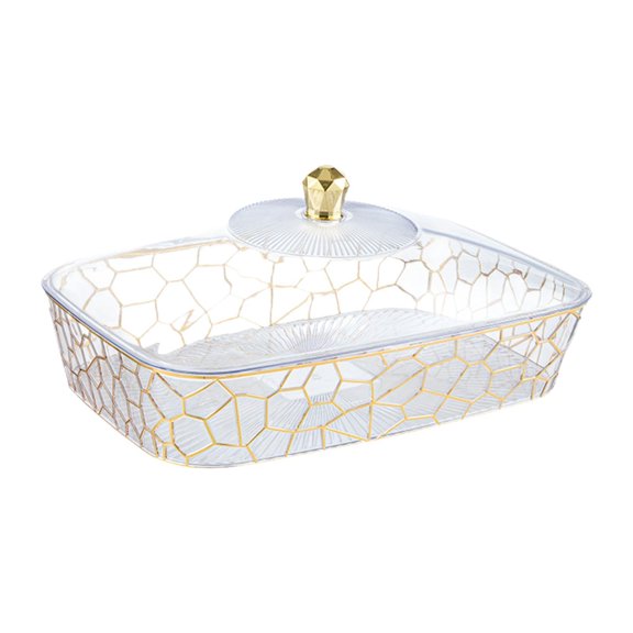 TISHITA Dried Fruit Plate Serving Platter Snack Storage, with Lid, Utility, Candy Nuts Dish Cookies Organizer for Living Room Picnic 27.5x19x13.5 cm