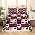 thumbnail image 2 of Juego de cama de rejilla de rayas, funda nórdica con siluetas de animales para niños adolescentes., 2 of 7