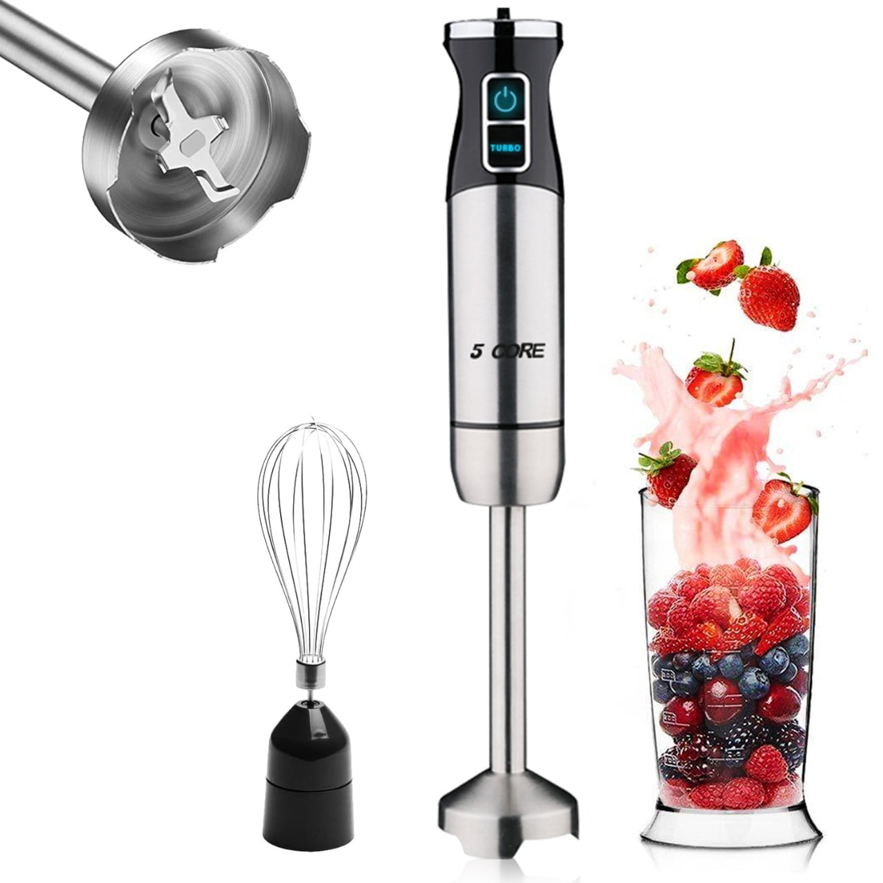 Ergonomically Handle Designed Hand Blender Stainless Steel Blades Choice for Soup IKICH Immersion Blender Set with 800ml BPA-Free Beaker Sauces and Making Soap Smoothies & Baby Food 
