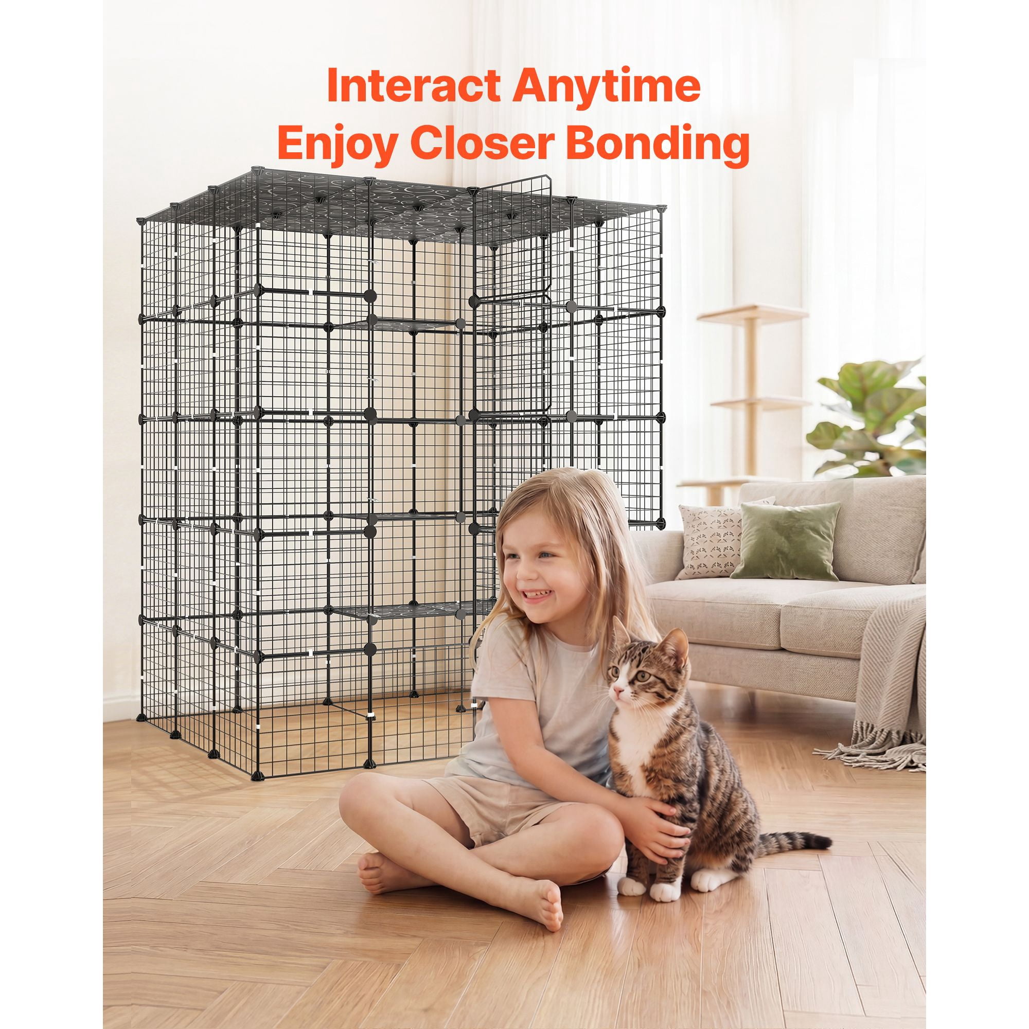 Cat Cage, 5-Tier DIY Cat Playpen Indoor Enclosure, Detachable Metal Wire Kennel Crate with 5 Doors, Large Exercise Place Ideal for 2-3 Cats, Kittens and Small Animals, Black 55"x40.98"x68.98"