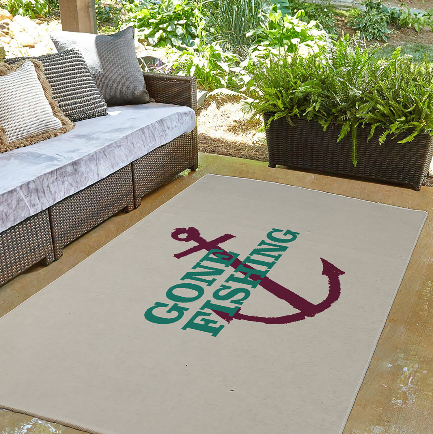 3' x 5' Simply Daisy Gone Fishing Beach Style Chenille Area Rug, Kelly Green