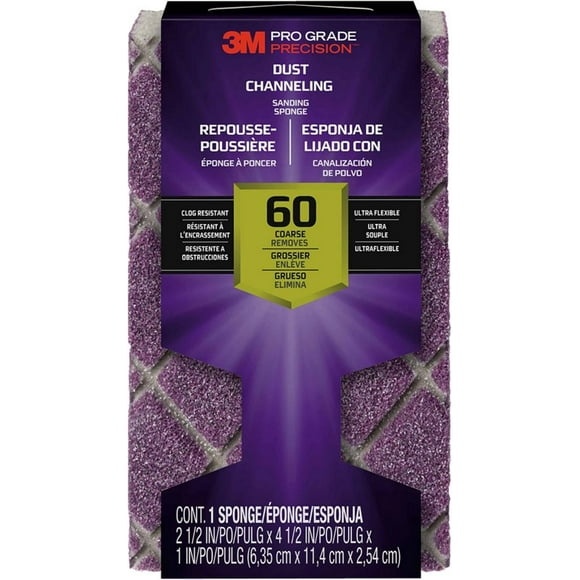 3M 2500TRI-60C-CH 4,5 » x 2,5 » Grossier (60 grains) Pro Grade Précision Poussière Canalisation Bloc Éponge de ponçage