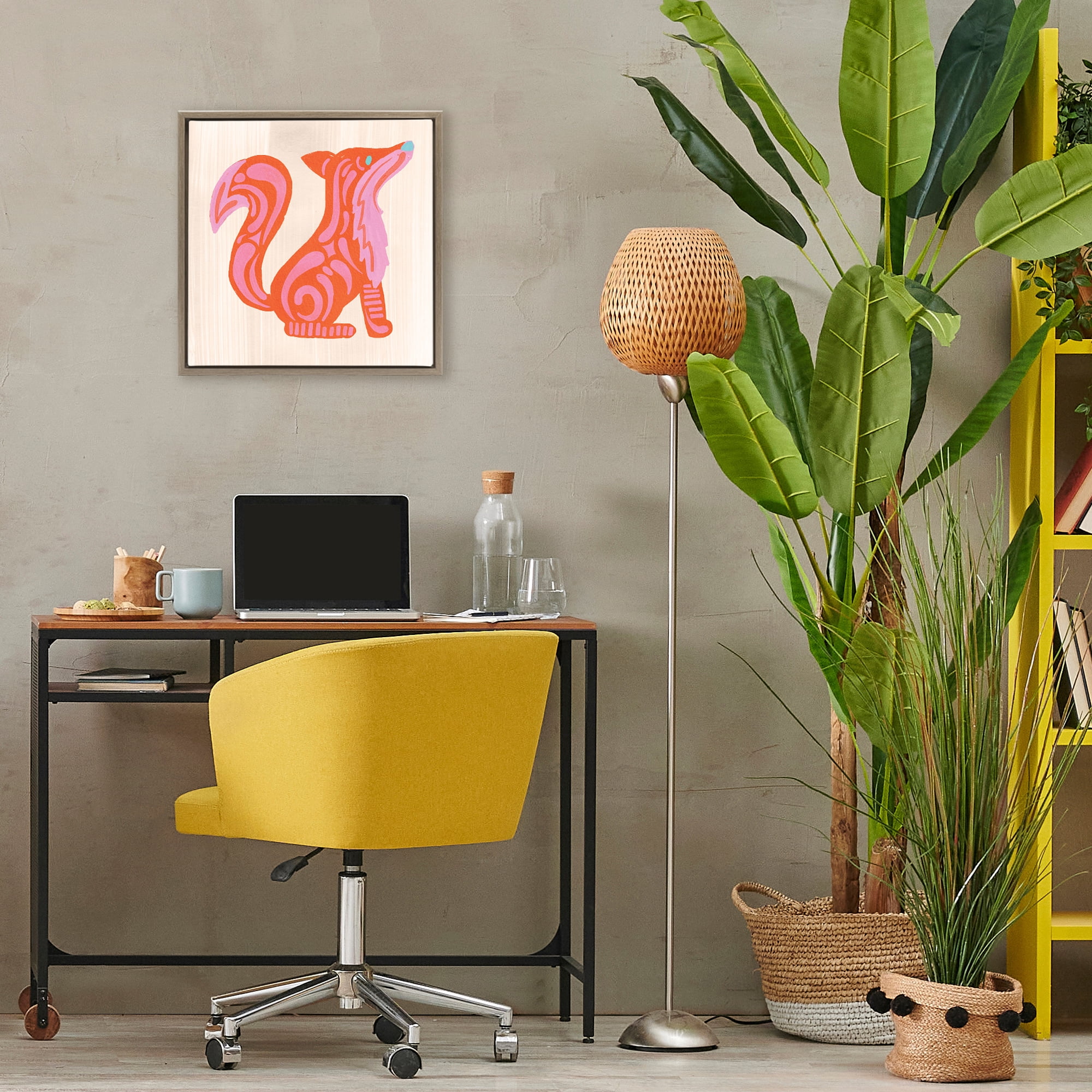 Stupell Industries Whimsical Folk Fox Vibrance Brown Framed Floater Canvas Wall Art, design by The Paper Curator