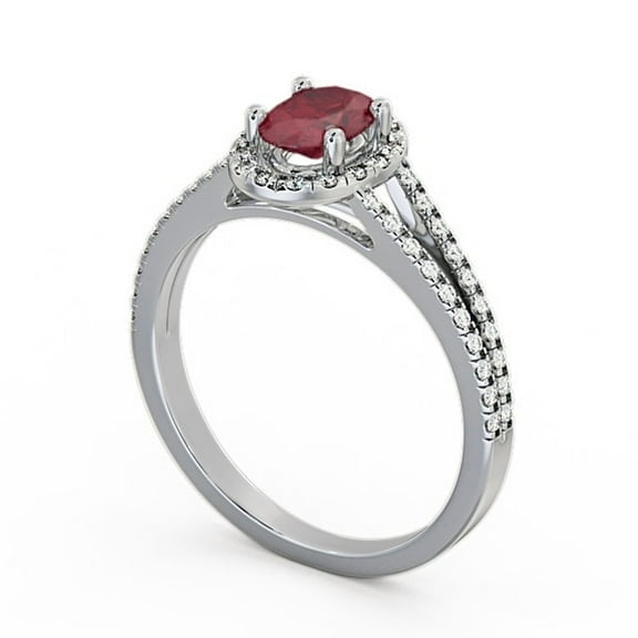 0.86 Ct Oval Cut Genuine Diamond Red Ruby Gemstone Stunning Halo Ring for Women 14K White Gold Size 7.5