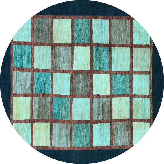 Ahgly Company Indoor Round Checkered Light Blue Modern Area Rugs, 7' Round
