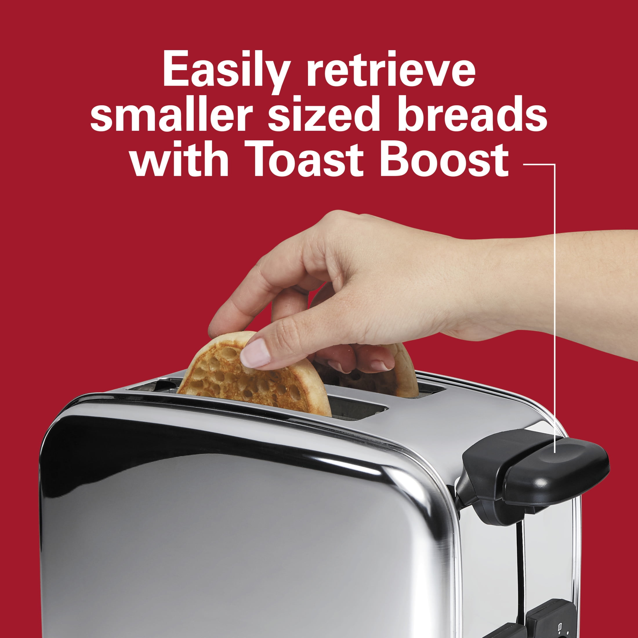 Hamilton Beach Classic 2-Slice Toaster with Sure-Toast Technology, Auto Boost, and Crumb Tray, Stainless Steel