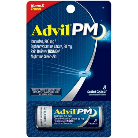 Advil Caplet Medicine - Advil PM Pain Reliever / Nighttime Sleep Aid Coated Caplet (8 Count Vial)