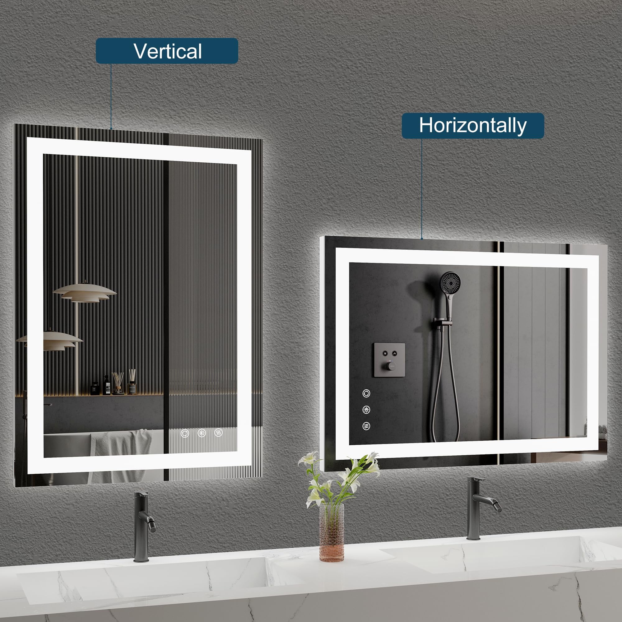 FUNTOUCH 20" x 28" Wall Mounted Vanity Mirror LED Bathroom Mirror with Lights, 3 Colors Dimmable Makeup Mirror, Anti-Fog, Memory, Waterproof, Rectangular