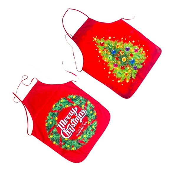 2pcs Christmas Cooking Apron Fun Christmas Decorative Aprons Christmas Aprons for Women (Wreath Style, Christmas Tree Style)