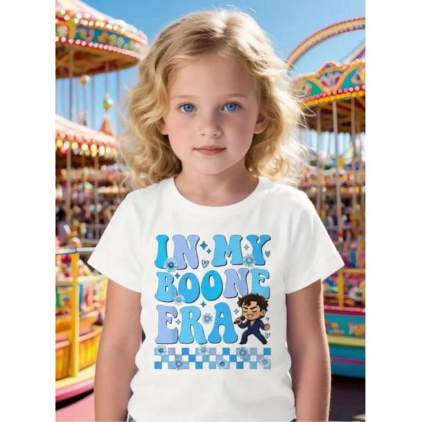 in My Boone era Funny T-Shirt For Children & Children - Cute Cartoon Graphic, Black Crew Neck, Short Sleeve, unisex Kids & Teens Tee, ages 4-13 Years, Perfect For Casual Wear, Casual Wear Tee