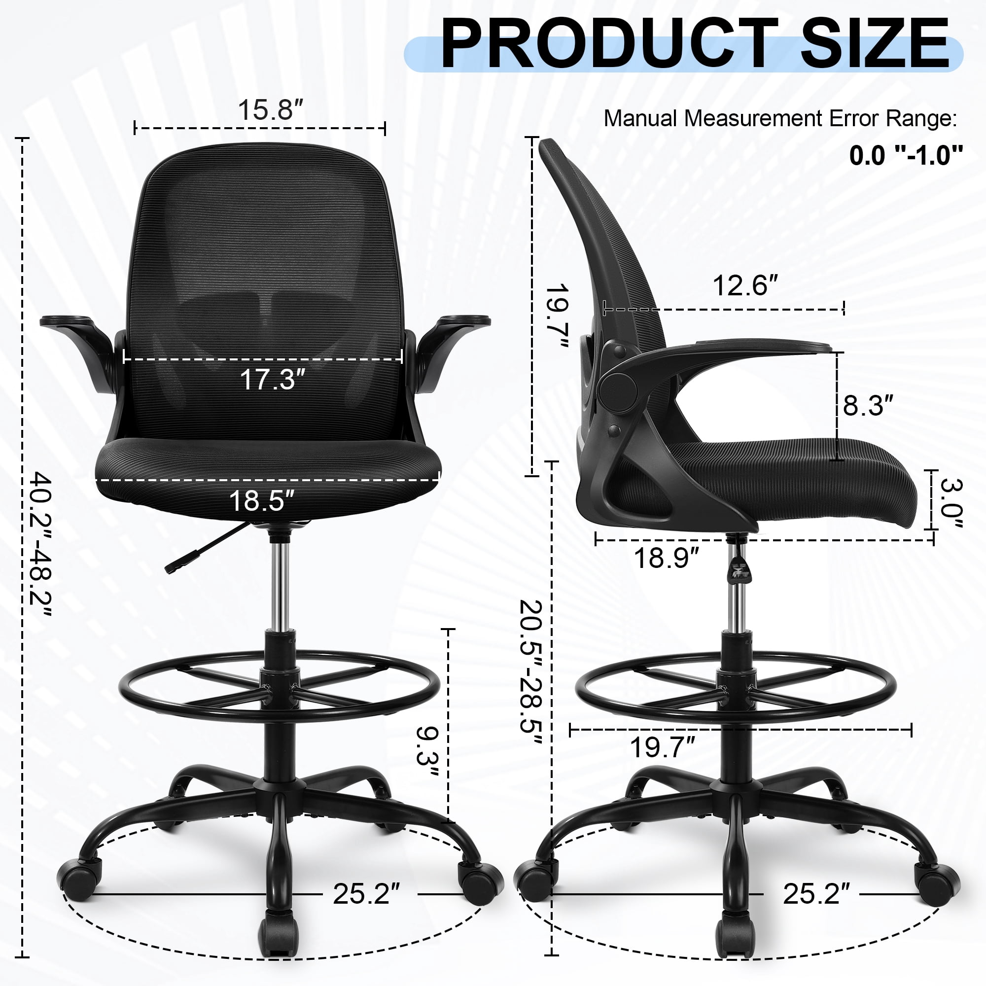 STACOO Ergonomic Office Chair, Drafting Chair with Flip-up Armrests, Executive Computer Standing Desk Chair with Lumbar Support and Adjustable Footrest Ring, Black