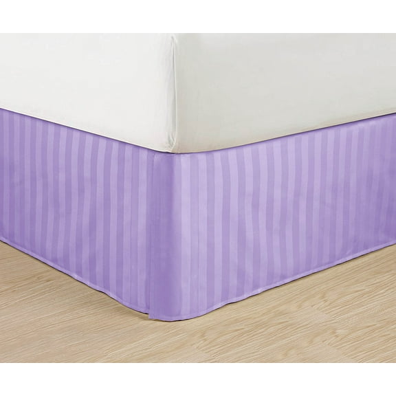 Wrinkle Free - STRIPE Bed Skirt - Pleated Tailored 14" Drop - All Sizes and Colors , California King , Lilac