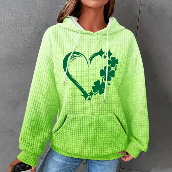 YUNAFFT Easter Women's Fashion Printed Long Sleeves Casual Tops Sweatshirt Hoodies Walf Checks Drawstring Hooded Loose Age-reducing Cartoon love Blouse Valentine's Patrick's day