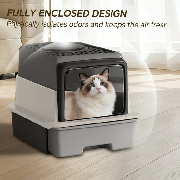 Fully Enclosed Cat Litter Box - Top Sifting Grate, Drawer Design for Easy Cleaning