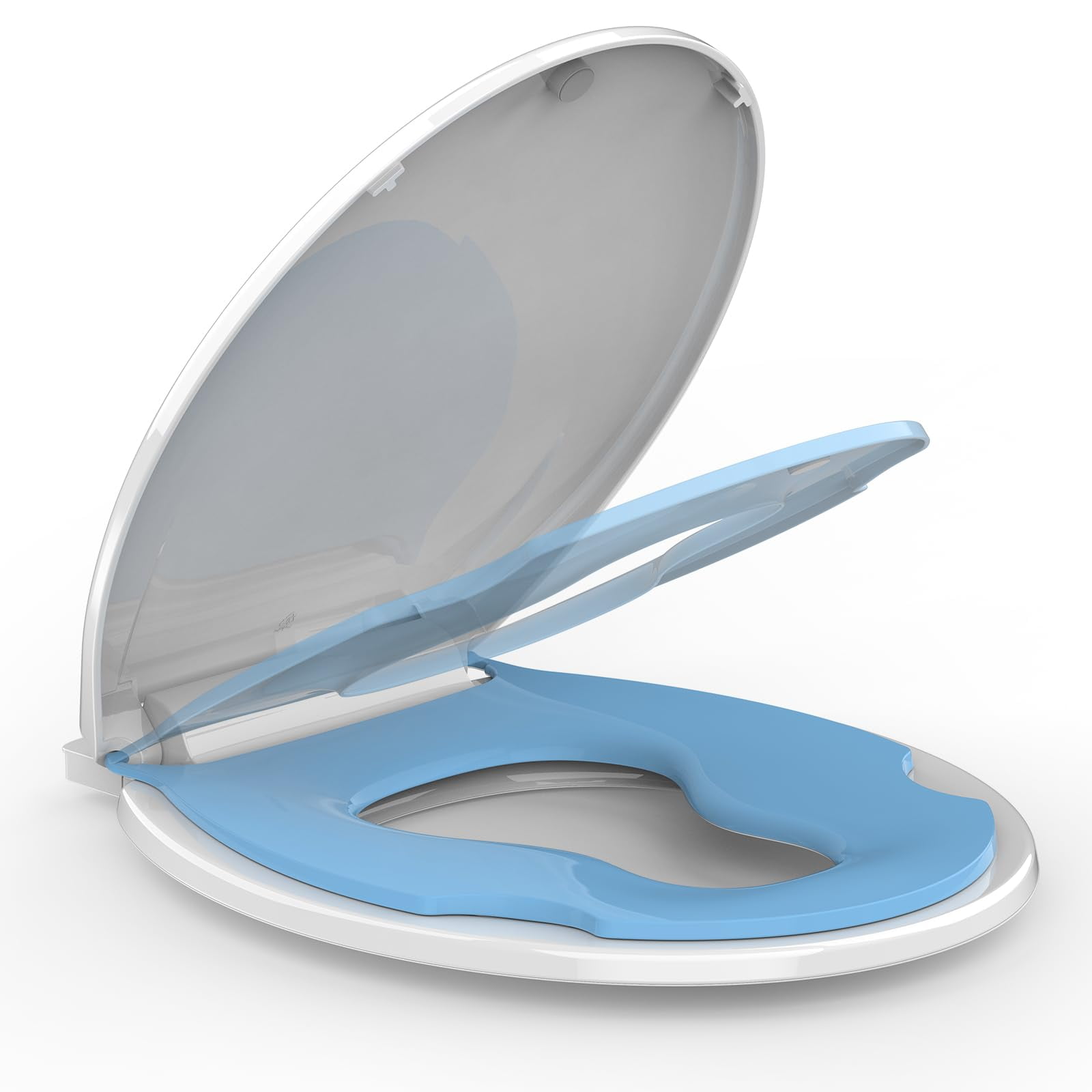 Toilet Seat, Family Toilet Seat with Built In Potty Training Seat, Standard Toilet Seat for Both Adults and Toddlers, Slow Close, Easy to Install & Clean, White and Blue