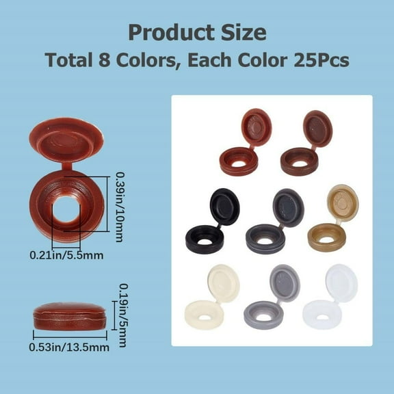 1box 1 box 200pcs 8 colors Hinged Screws Cover Caps Fold Snap Covers Plastic Shutter Screw Caps Washer Flip Tops Furniture Fence Hole Plug for Covering Screw Heads Decorative Protection(M)