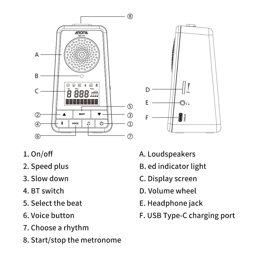 Electronic metronome,Va Color Screen 1300mah Battery Va Color Screen Portable 2-in-1 Bt Piano Vocal 1300mah Battery With Vocal 1300mah Piano Drum Violin Eryue Wotao Hxber Violin Reable With
