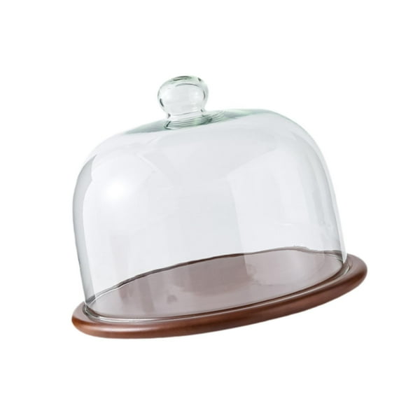 Tnarru Cake Stand with Dome Serving Plate Transparent Decorative Multipurpose Round Wood Cake Dome Cover for Birthday XXXL