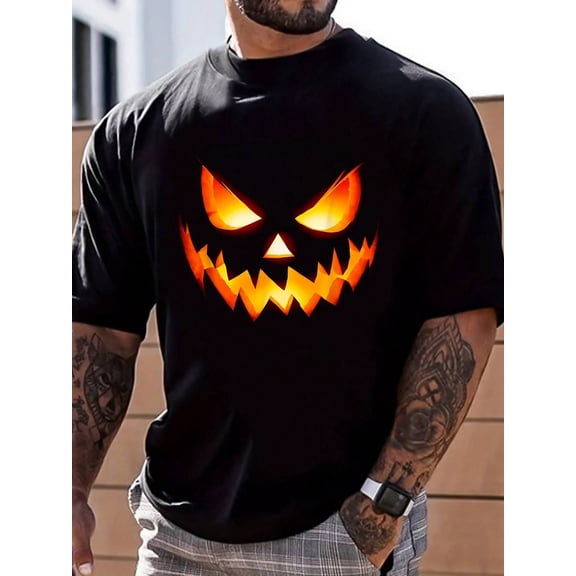 100% Cotton Jack O Scary Carved Pumpkin Face Halloween Costume T-Shirt Summer Men For Top