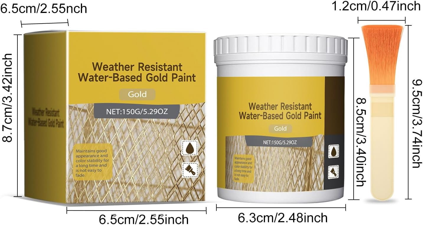 Weather Resistant Water-Based Gold Paint, Water Based Gold Leaf Paint,Waterproof Antique Acrylic Metallic Paints,For Home Decoration, Painting, Plaster, And Handicrafts (2PC)