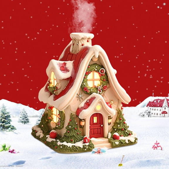 Christmas Snow House Aromatherapy Burner Resin LED Glowing Tabletop Decor for Home Holiday Fragrance Display