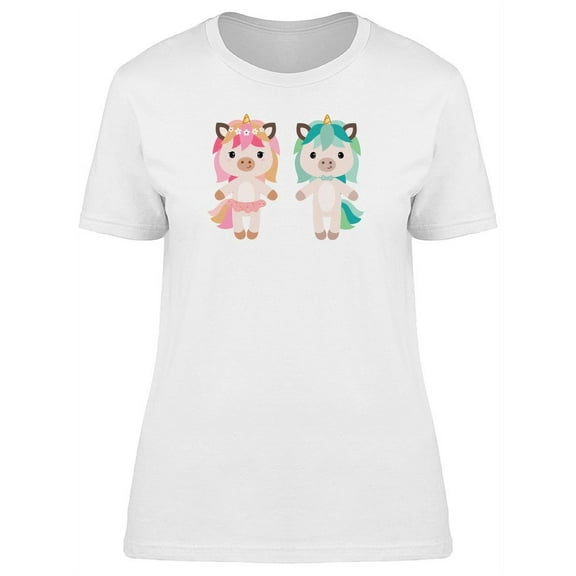 Cute Boy & Girl Unicorns Cartoon T-Shirt Women -Image by Shutterstock, Female Large