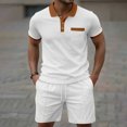 thumbnail image 2 of hotojiny Mens Summer Track Suits 2 Piece Shorts Sets Stylish Colorblock Short Sleeve Golf Shirt Bermuda Shorts Sweatsuit Outfits(White,X-Large), 2 of 5