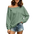 thumbnail image 2 of Vivianyo HD Women's Long Sleeve Off Shoulder Sweatshirt, Drop Shoulder Solid Loose Casual Spring Fall Lightweight Pullover Tops for Women, Sizes S-3XL, 2 of 8