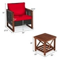 thumbnail image 2 of Gymax Ensemble de Conversation de Patio en Rotin Osier 3 Pcs Ensemble de Meubles d'Extérieur avec Coussin Rouge, 2 of 10