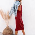 thumbnail image 3 of Pompotops Femme O-Cou Mi-Caif Manches Courtes Slim-Fit Poche Fendue Robe à Bas de Manches, 3 of 9