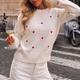 thumbnail image 4 of Smsaxvxz Women's Crew Neck Fall Winter Sweaters Fashion Long Sleeve Heart Embroidery Ribbed Knit Pullover Tops White XL, 4 of 7