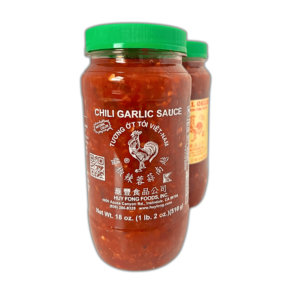 Hot Chili Paste Sauce - Garlic Chili 18oz Sambal Oelek 18oz 2-Pack Bundle