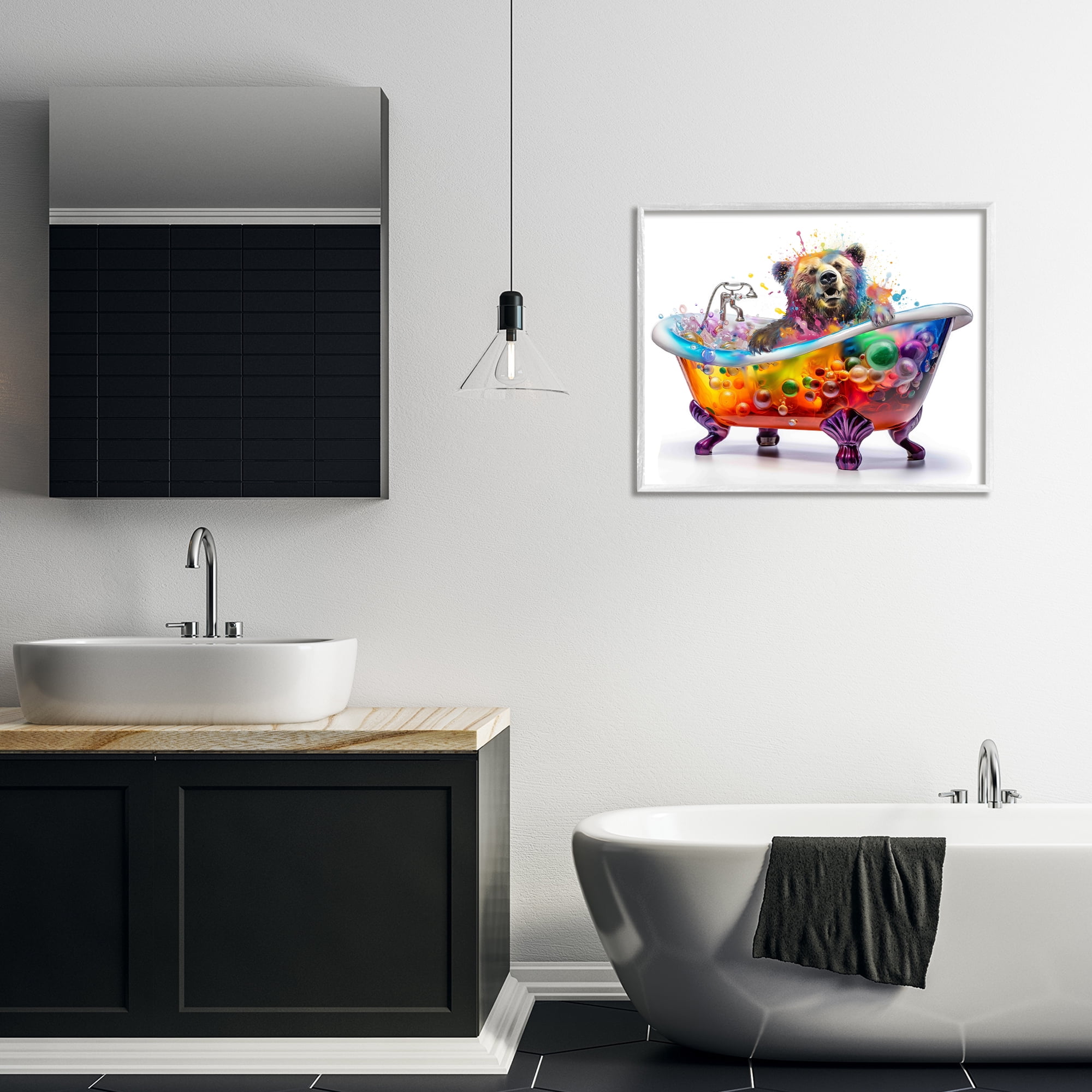 Stupell Industries Modern Bold Bubble Bath Typography Painting White Framed Art Print Wall Art, 30 x 24