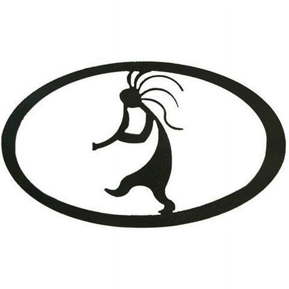 7055 700371828011 Kokopelli Oval Metal Wall Art - Hammered Black
