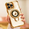 thumbnail image 2 of for iPhone 13 Case with Integrated Lens Protection, [Foldable Stand & Ring Holder] [Compatible with Magsafe], Glossy Shockproof Bumper Stylish Women Case for iPhone 13, Black, 2 of 9