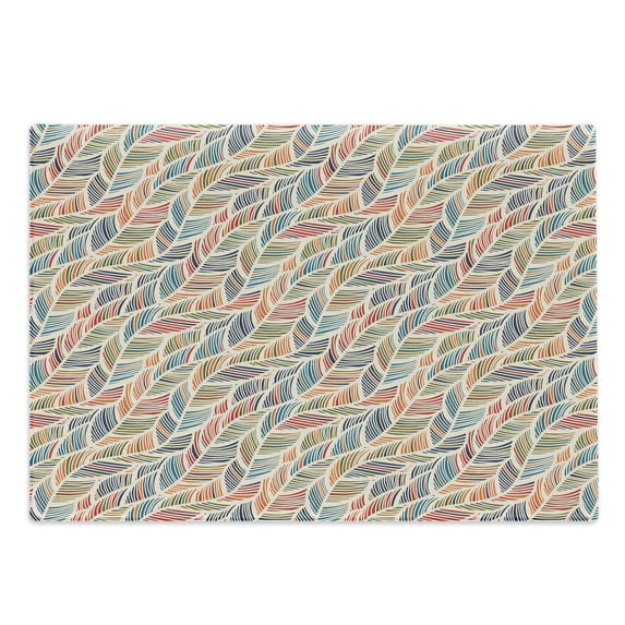 Boho Cutting Board, Abstract Feather Wave Pattern with Retro Look and Colorful Short Lines Curves, Decorative Tempered Glass Cutting and Serving Board, Large Size, Multicolor, by Ambesonne
