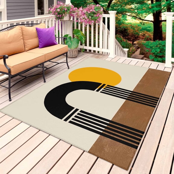 Modern Boho Outdoor Rug 4x6 Ft, Non Slip Washable Area Rug, Geometric Abstract Art Patio Rugs Carpet Runner, Large Floor Mat for Indoor/Outdoor Deck Porch Camping