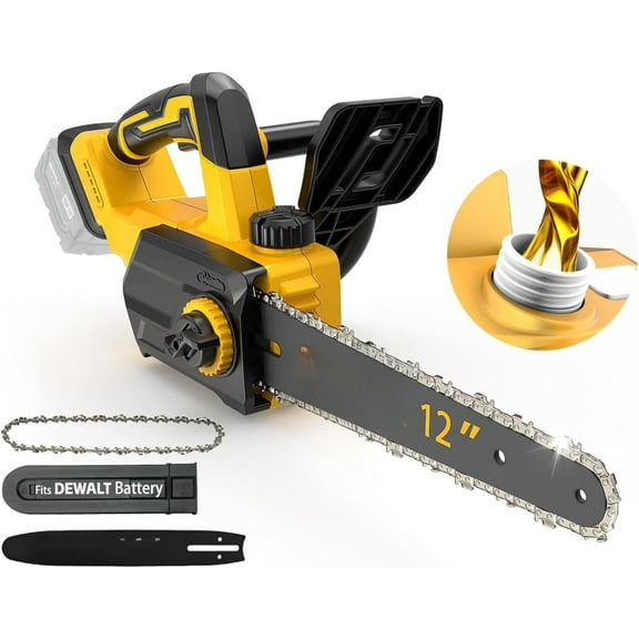 12 Inch Brushless Electric Chainsaw Cordless, for Dewalt Battery 20V, Compact Chainsaw with 44.3 FT/S
