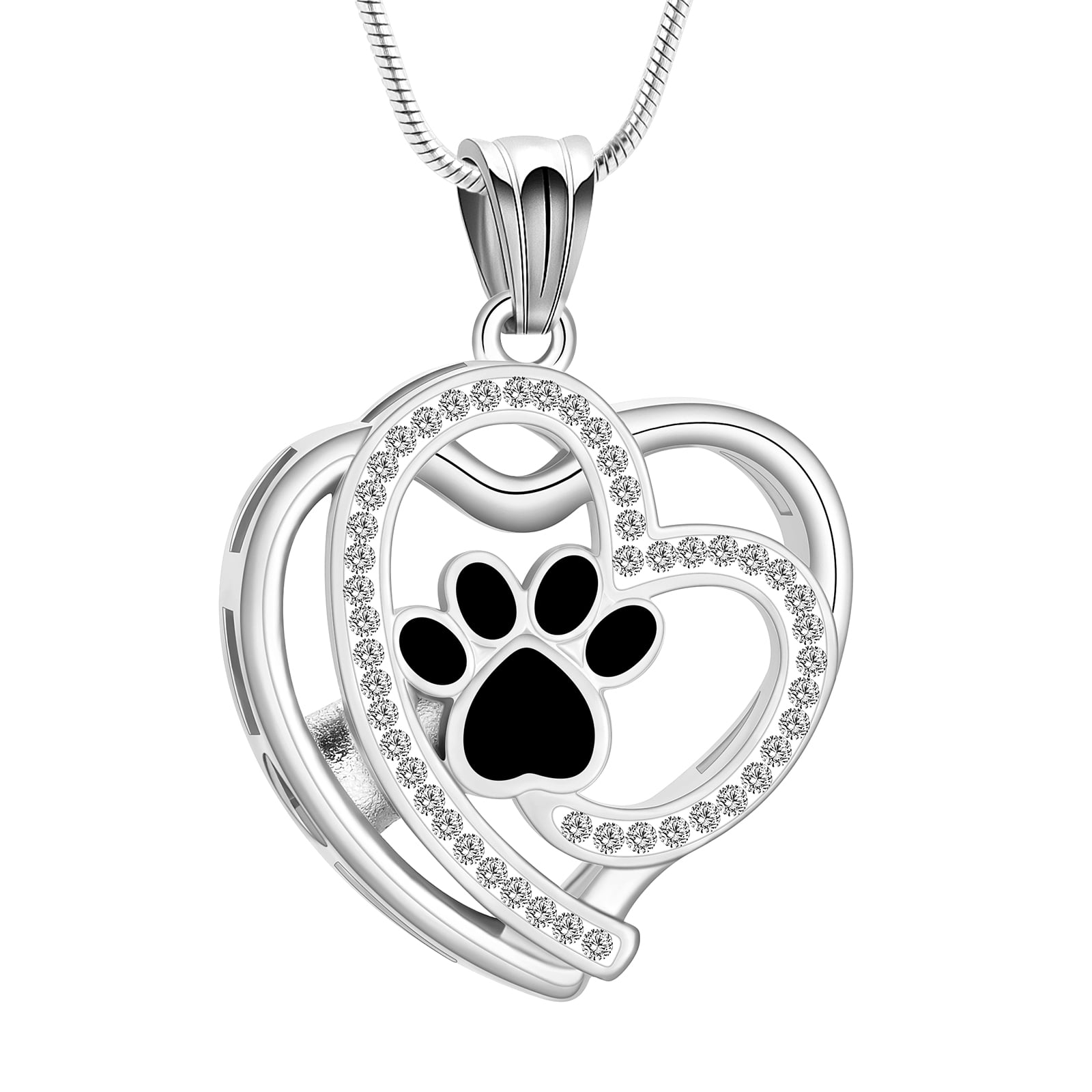 Pet Heart Cremation Jewelry For Ashes For Dog/Cat Paw Print Urn Necklace for Ashes Stainless Steel Memorial Locket Paw Print Pet Heart Memorial Keepsake Jewelry