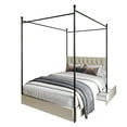 thumbnail image 4 of Home Design Harlan King Upholstered Metal Storage Canopy Bed Frame with Button-Tufted Headboard and Four Side Drawers, Beige, Easy Assembly, 4 of 12