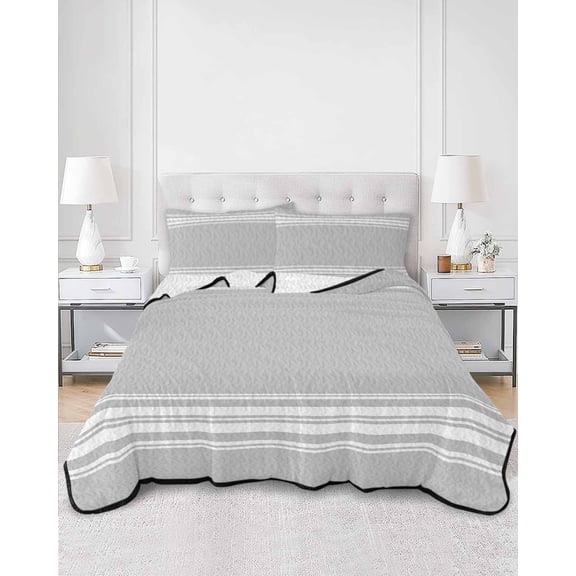 Quilts Twin XL Size, Grey Striped Soft Comforter Bedding Set for Bed, Luxurious White Stripes Modern Abstract Art Lightweight Quilted Bedspread with Pillow Cover(2 Pieces) for All Season, 68x98 Inch