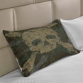 thumbnail image 2 of Camo Knitted Quilt Pillowcover, Abstract Texture Skull and Crossbones Pattern Aged Rusty Grunge Style, Standard King Size Pillow Cover for Bedroom, 36" x 20", Dark Green Khaki Cream, by Ambesonne, 2 of 2